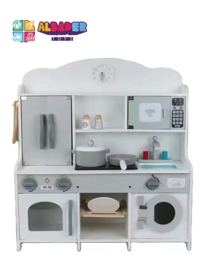 البدر لعبة مجموعة مطبخ خشبية من البدر، مطبخ للاطفال مع فرن، مجموعة العاب مطبخ للاطفال مع حوض لعب وطهي الطعام، لعبة مطبخ مع العديد من ملحقات الطعام، للاطفال من سن 3-10 سنوات (ابيض، 62 × 21.5 × 69) - Image 3